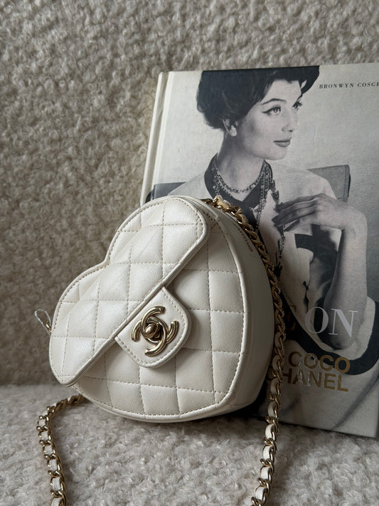 White Lambskin Mini Heart Crossbody
