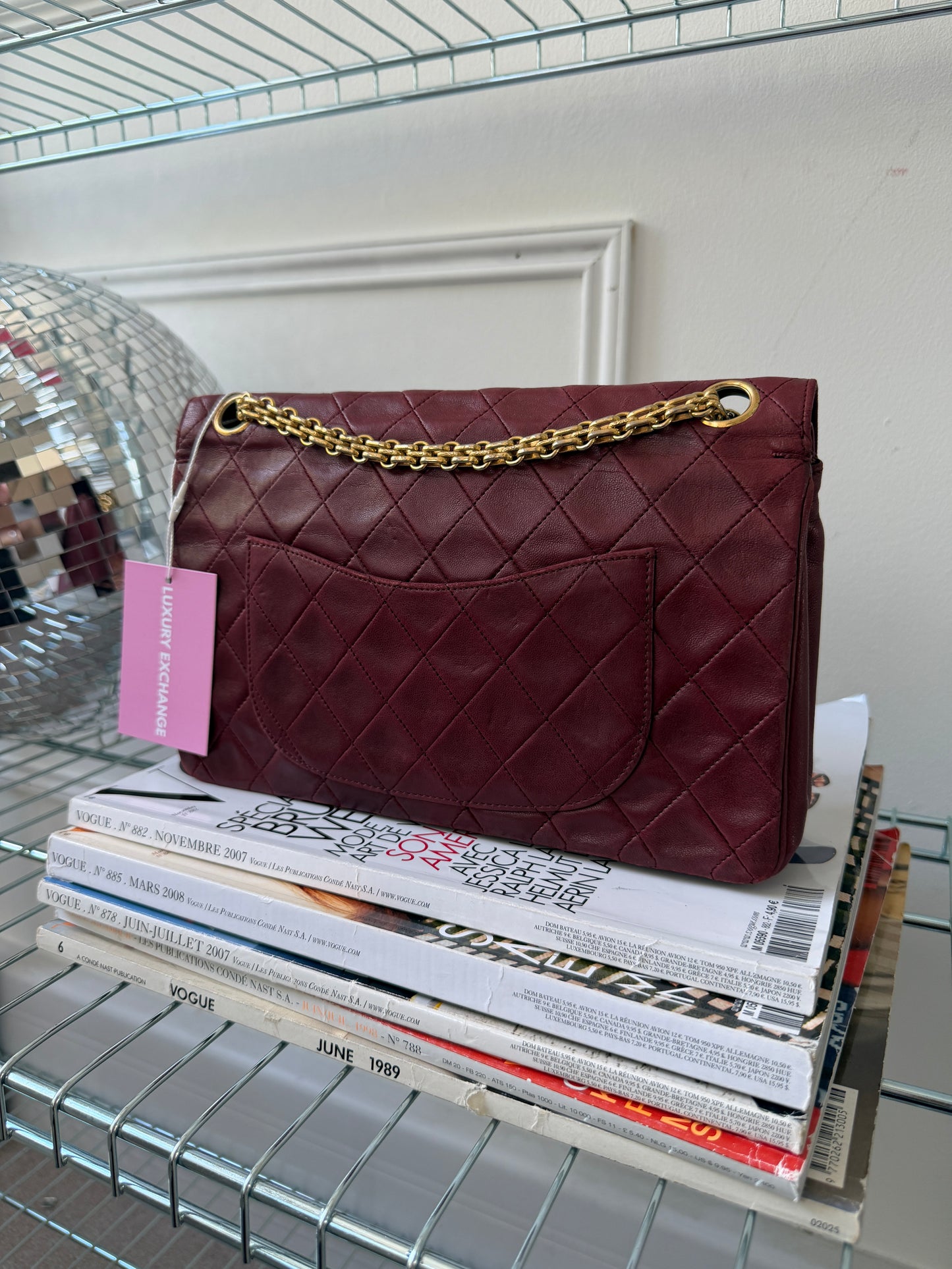 Pre-Owned Bordeaux Lambskin Double Flap Shoulder Bag