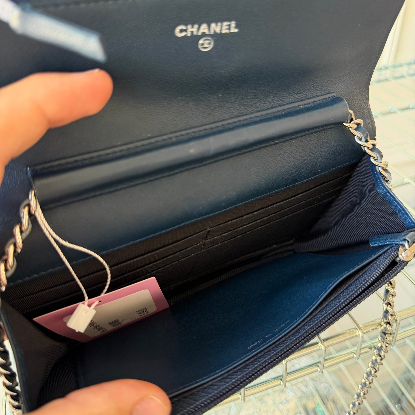 Pre-Owned Navy Patent Leather Wallet on Chain