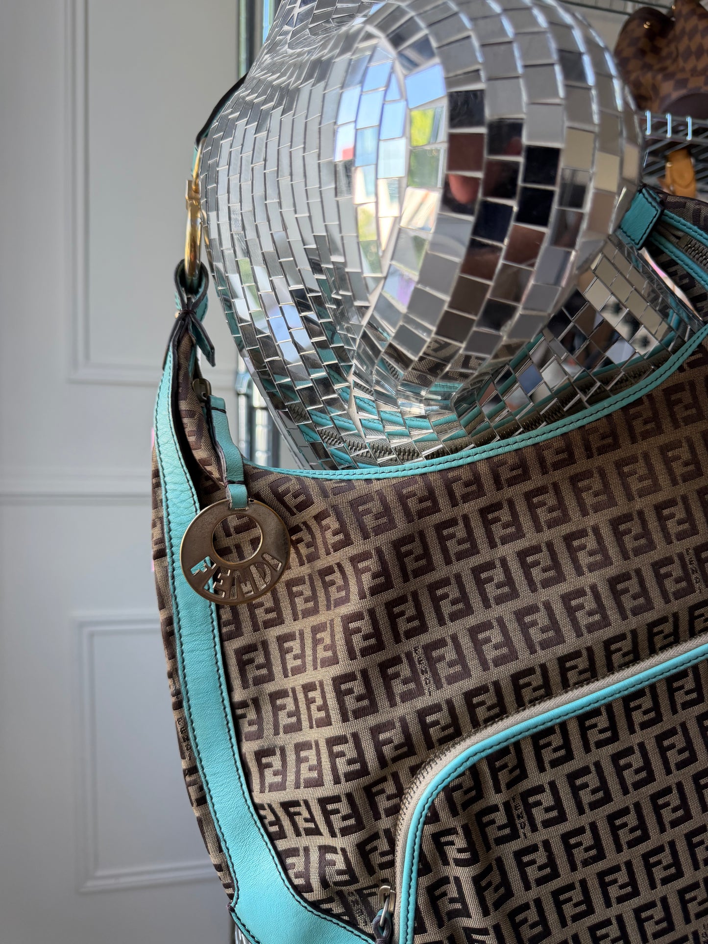Pre-Owned Teal Zucchino Canvas/Leather Shoulder Bag