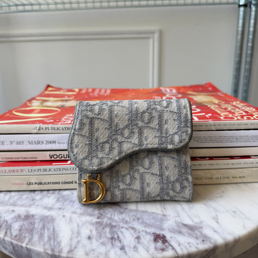 Pre-Owned Grey Saddle Canvas Fold Wallet