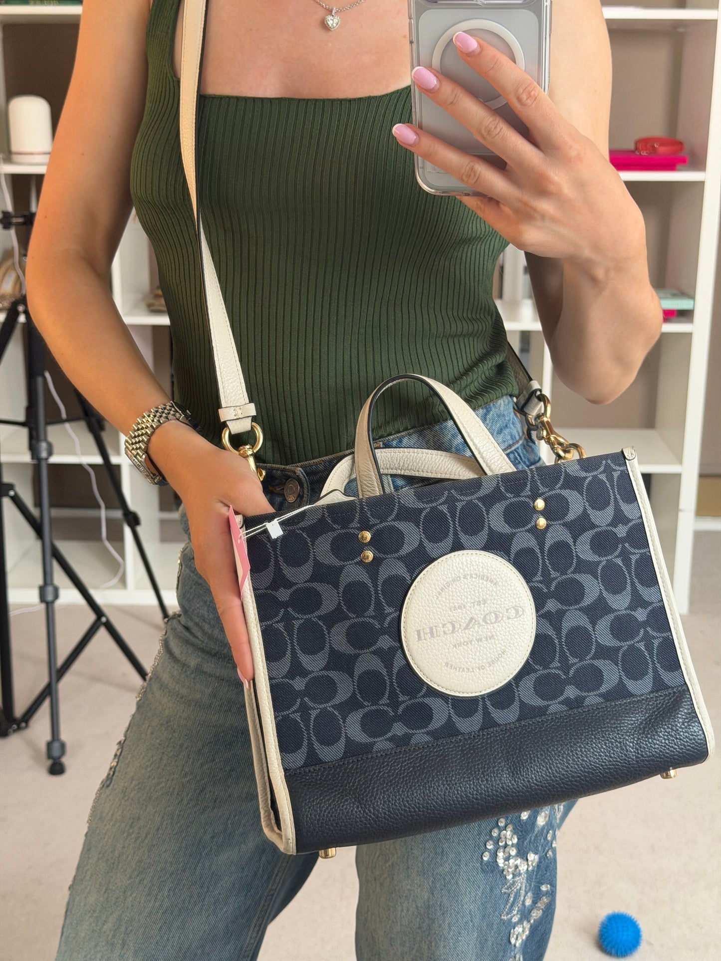 Pre-Owned Blue Canvas Crossbody Tote Handbag