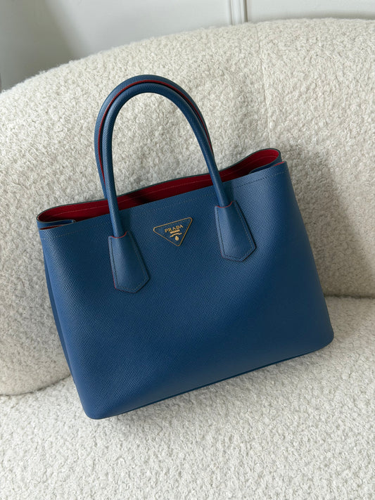 Blue/Red Saffiano Leather Tote Bag - Pre-Owned