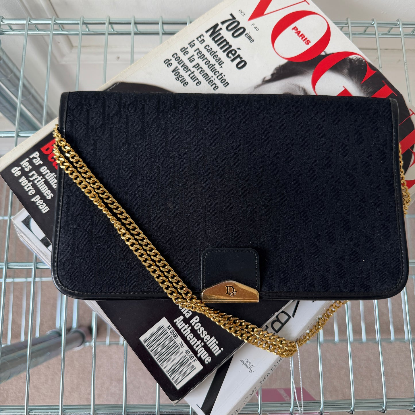 Pre-Owned Black DIOR Monogram Canvas Shoulder Bag