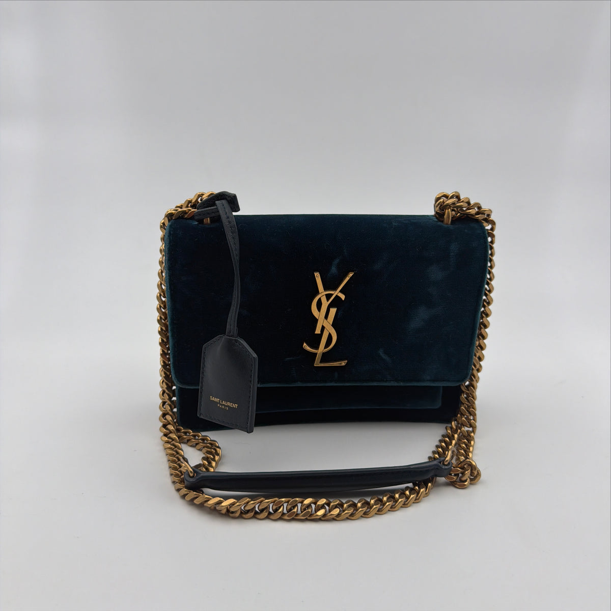 Pre-Owned Teal Velvet Sunset Single Flap Crossbody Bag