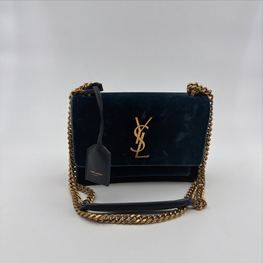 Pre-Owned Teal Velvet Sunset Single Flap Crossbody Bag