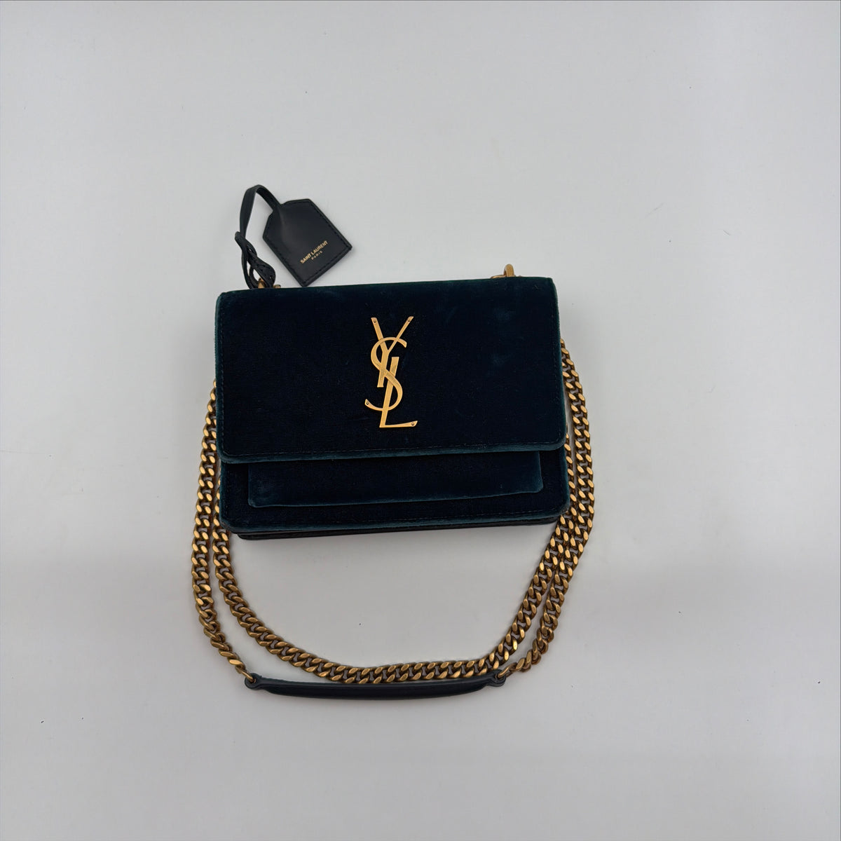 Pre-Owned Teal Velvet Sunset Single Flap Crossbody Bag