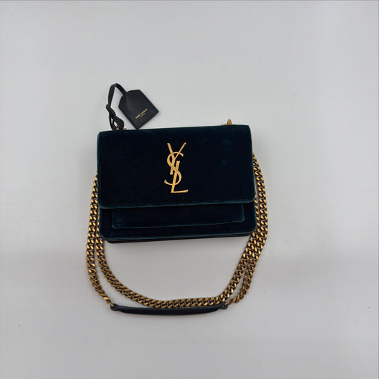 Pre-Owned Teal Velvet Sunset Single Flap Crossbody Bag