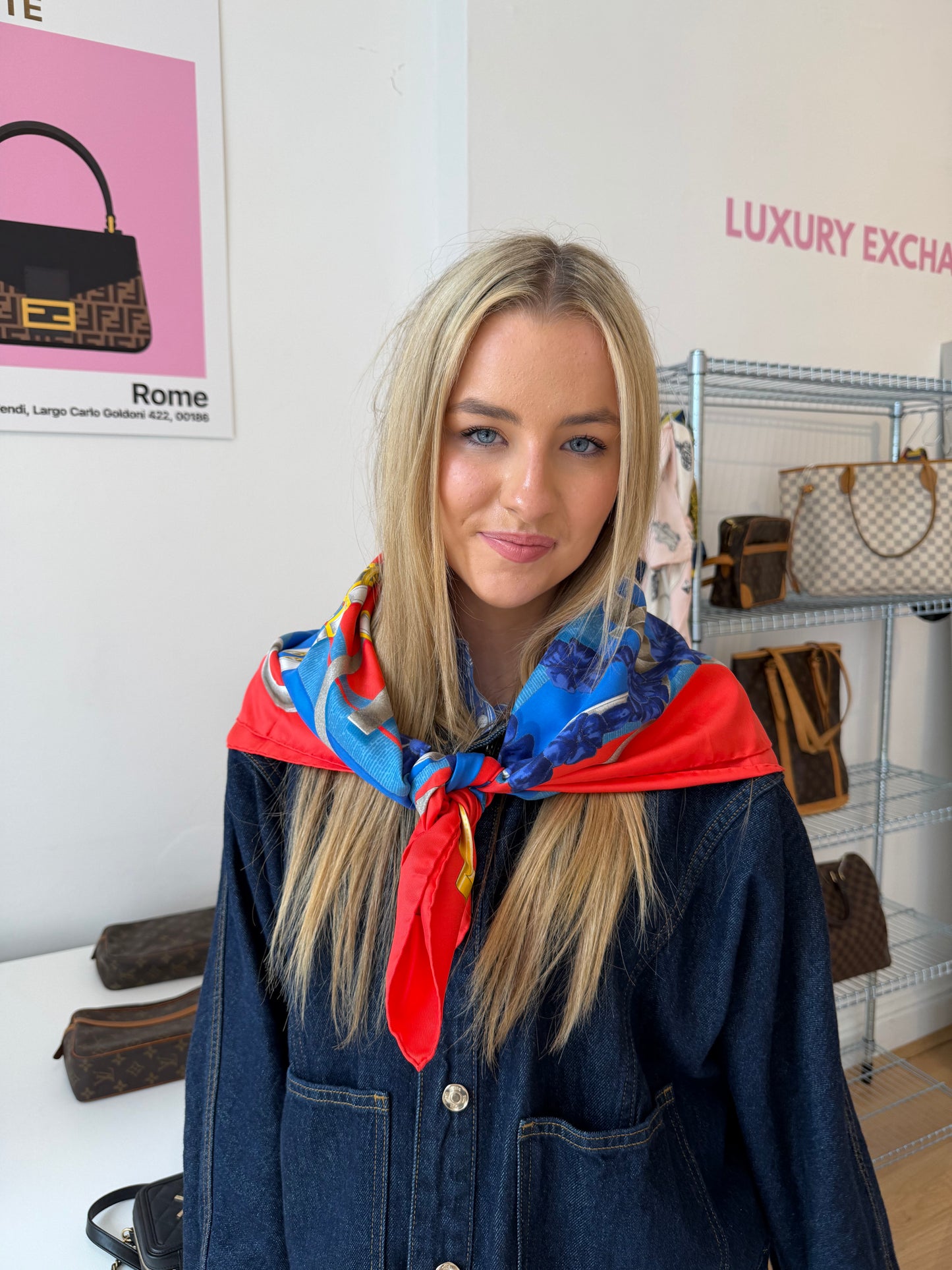 Red/Blue Silk Scarf 90