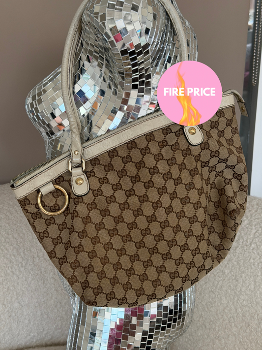 Pre-Owned Beige GG Canvas/Leather Shopper Tote