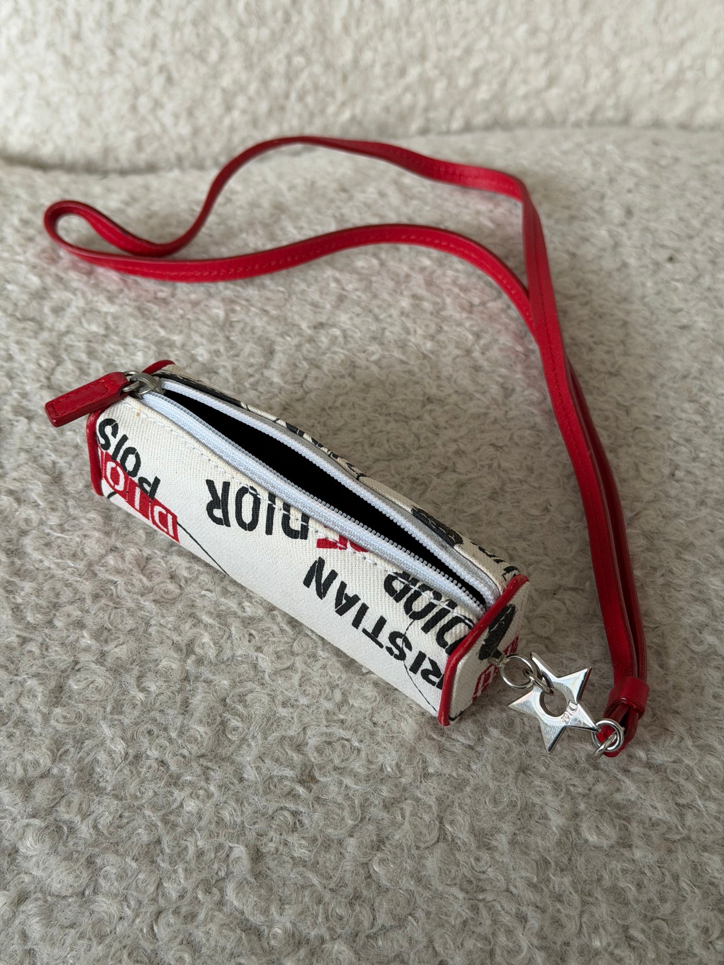 Pre-Owned White/Red Coated Canvas Lipstick Bag
