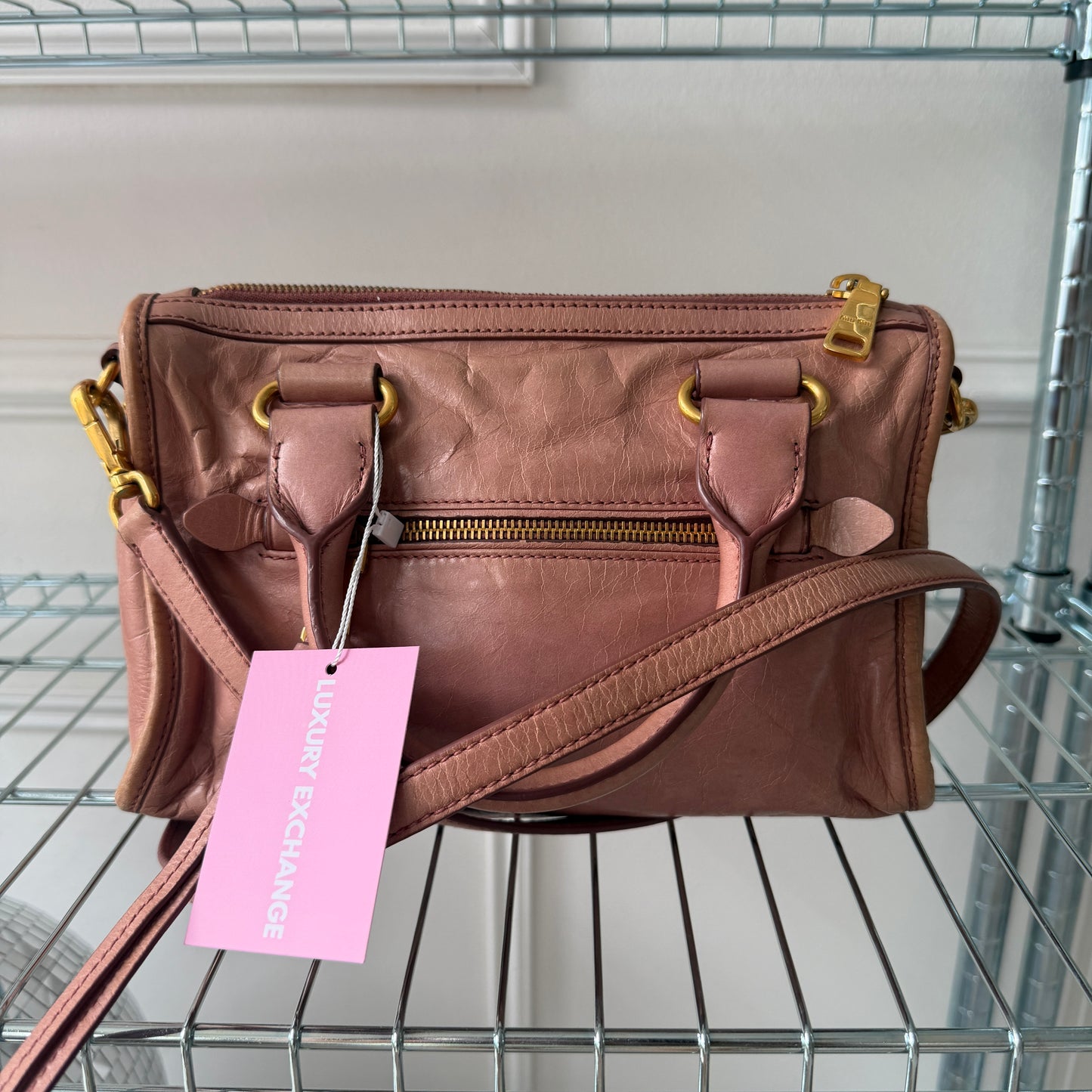 Pre-Owned Pink Leather Crossbody Boston Bag
