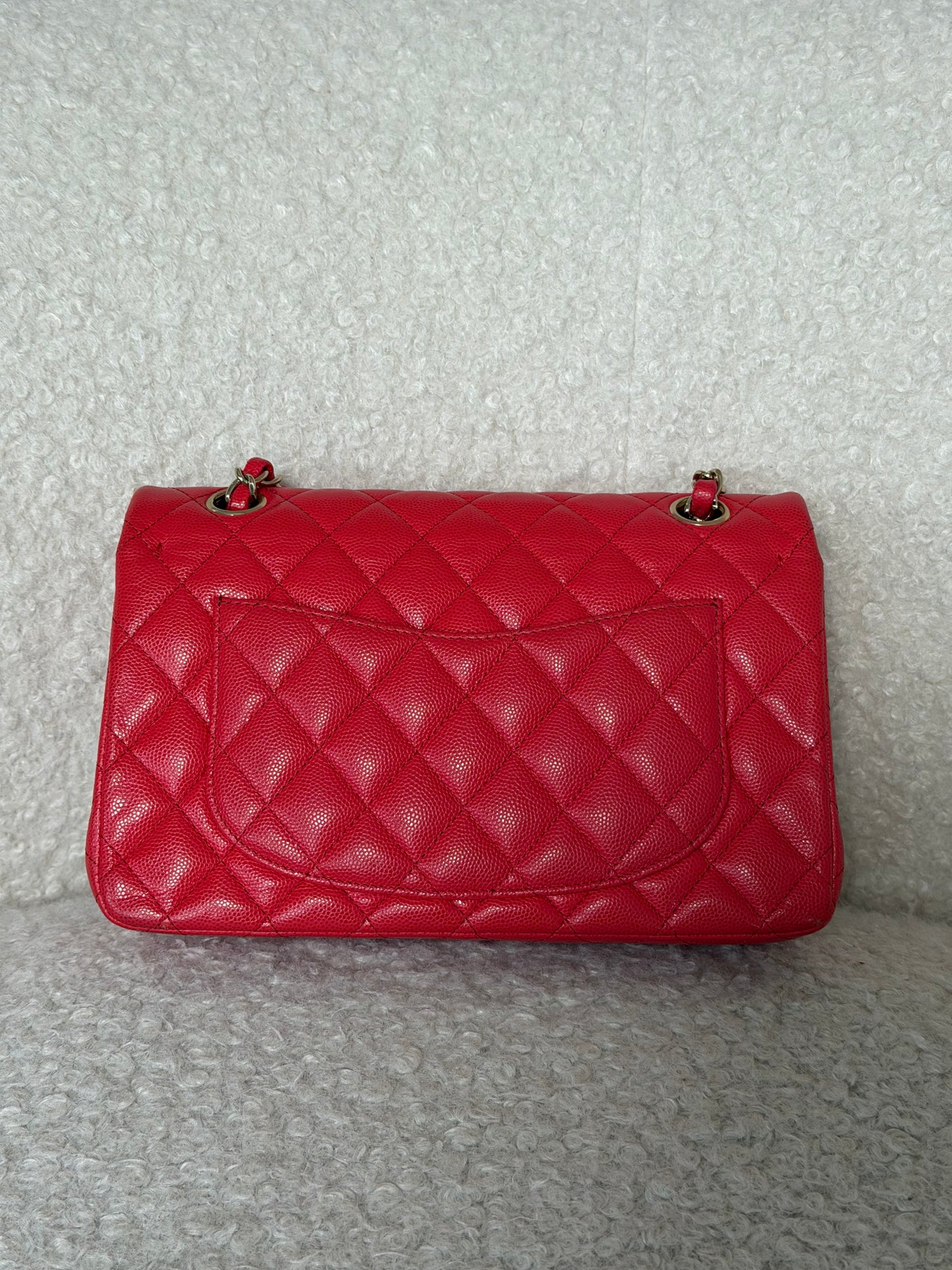 Pre-Owned Red Matelassé Caviar Leather Small Classic Double Flap
