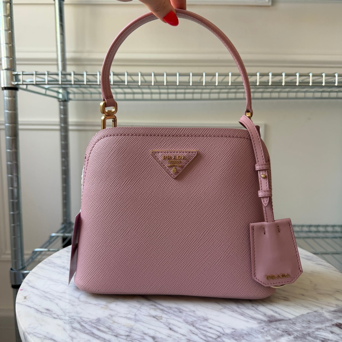 Pre-Owned Baby Pink Saffiano Leather Tote w/Strap