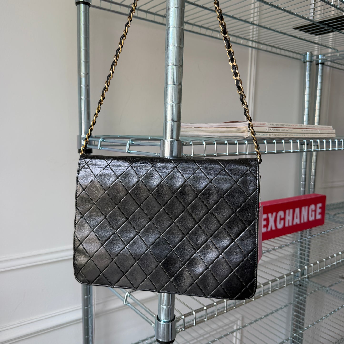 Pre-Owned Black Matelassé Lambskin Leather Shoulder Bag