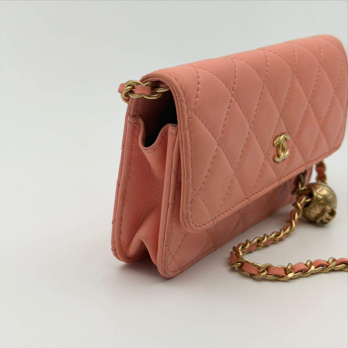 Pre-Owned Pink Matelassé Lambskin Leather Wallet on Chain