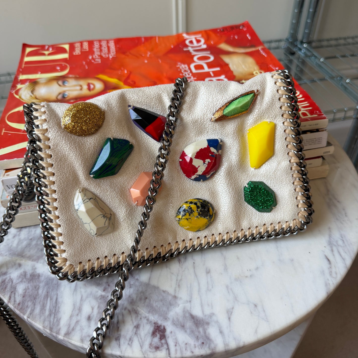 Pre-Owned White w/Stones Suede Handbag
