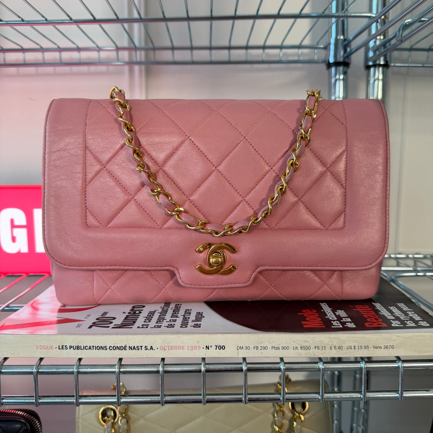 Pre-Owned Pink 'Diana' Lambskin Leather Single Flap Crossbody Bag