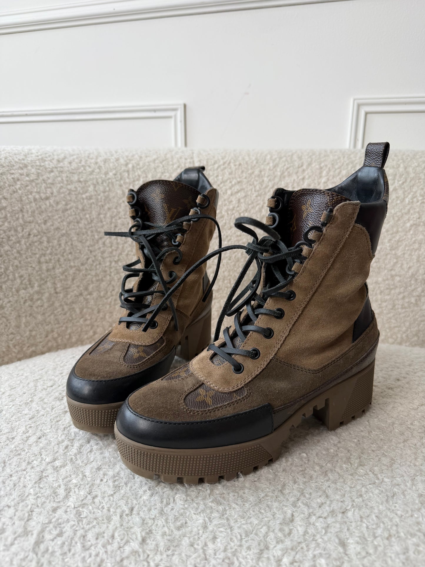 Monogram Canvas/Suede Boots Size 39