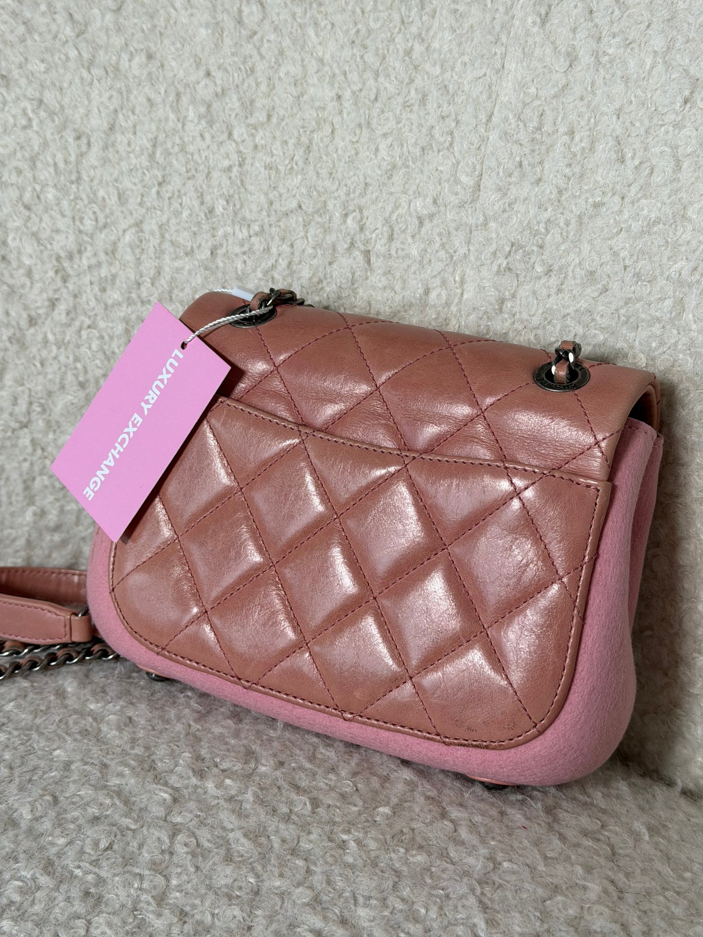 Pre-Owned Pink Lambskin Leather/Fabric Mini Square Crossbody
