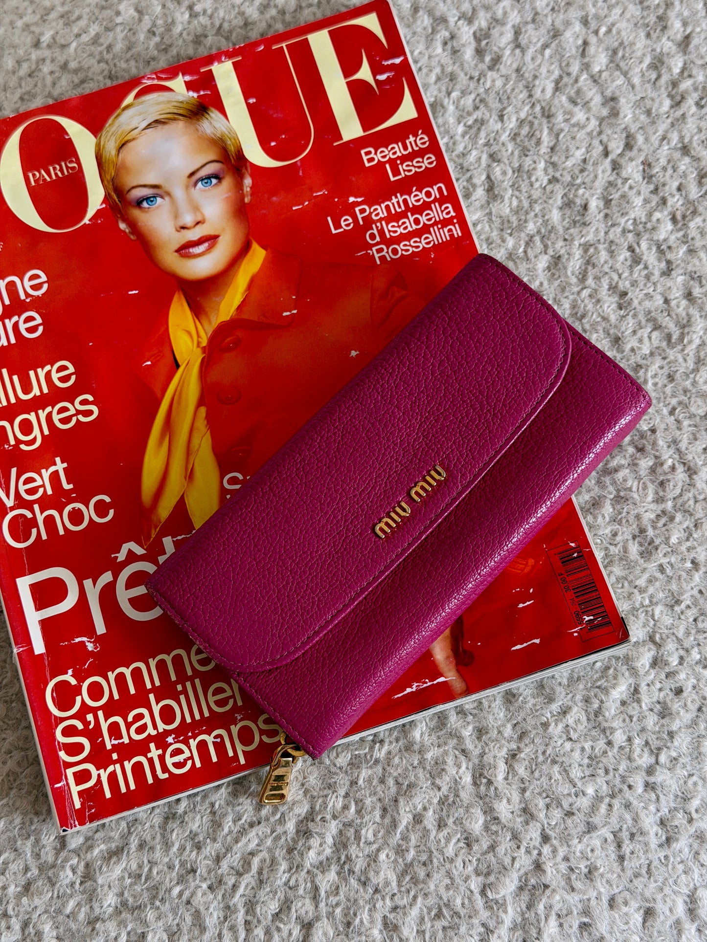 Pre-Owned Pink Grained Leather Zip Wallet