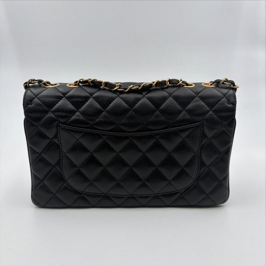 Pre-Owned Black Lambskin Single Flap Crossbody Bag