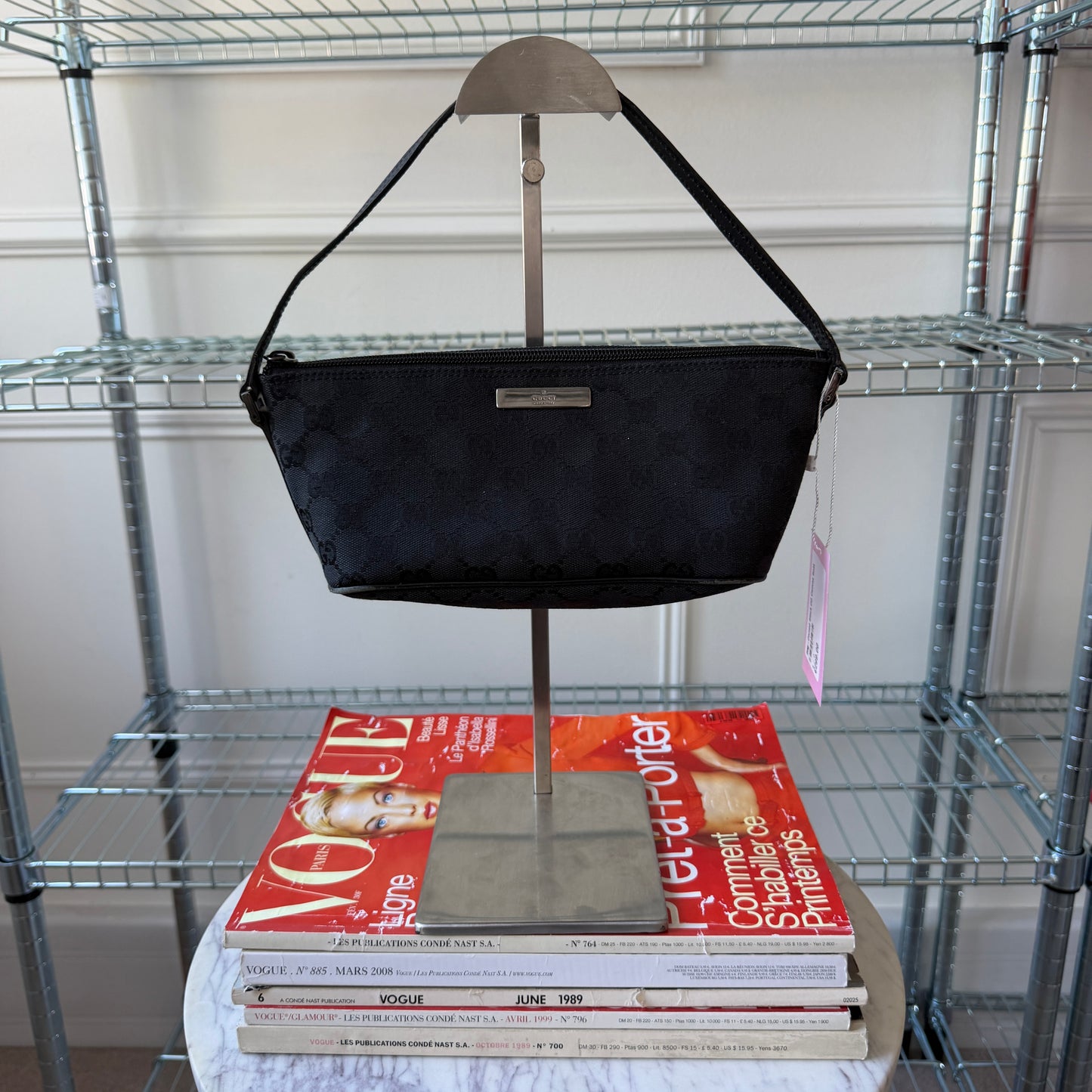 Pre-Owned Black GG Canvas Boat Bag