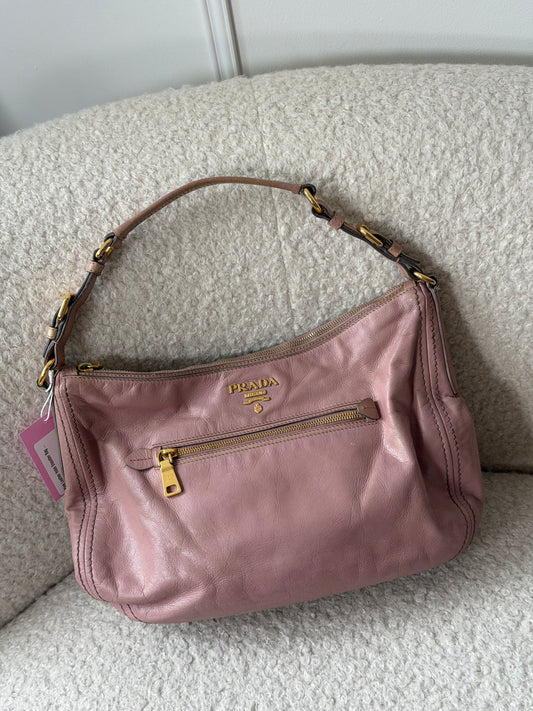 Pink Leather Hobo Shoulder Bag - Pre-Owned
