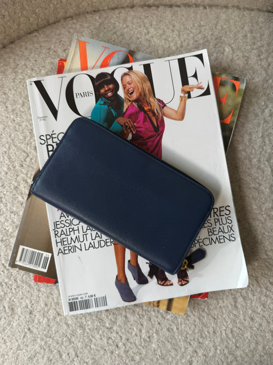 Pre-Owned Blue Saffiano Leather Wallet