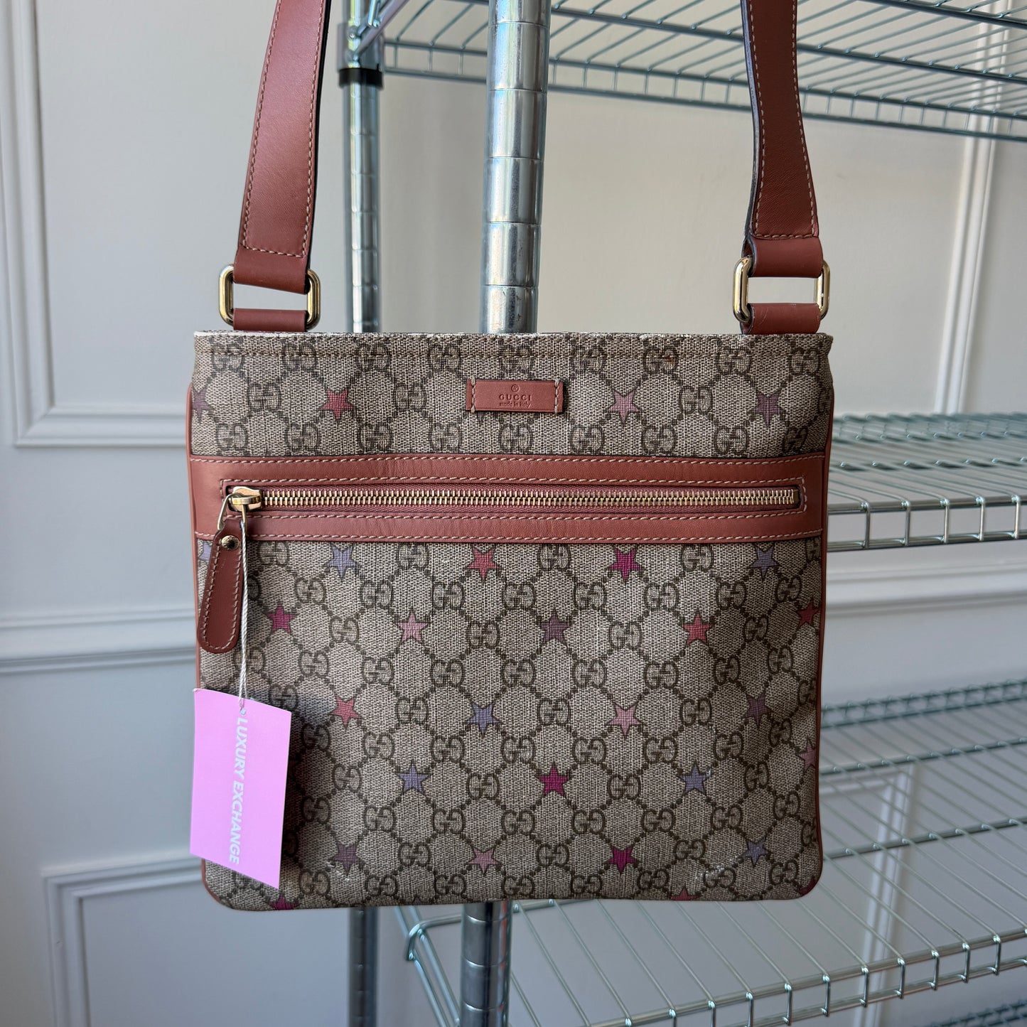 Pre-Owned Beige GG Supreme Canvas Flat Messenger Bag