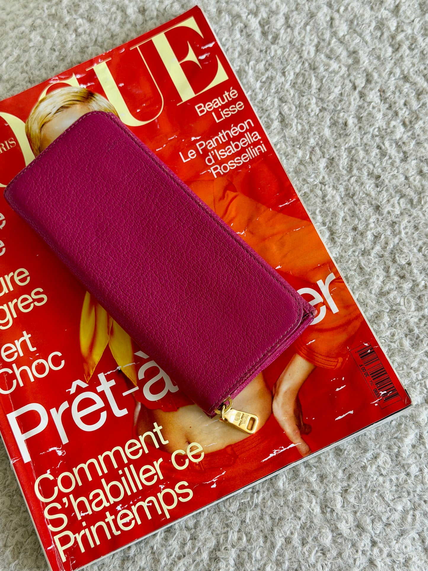 Pre-Owned Pink Grained Leather Zip Wallet