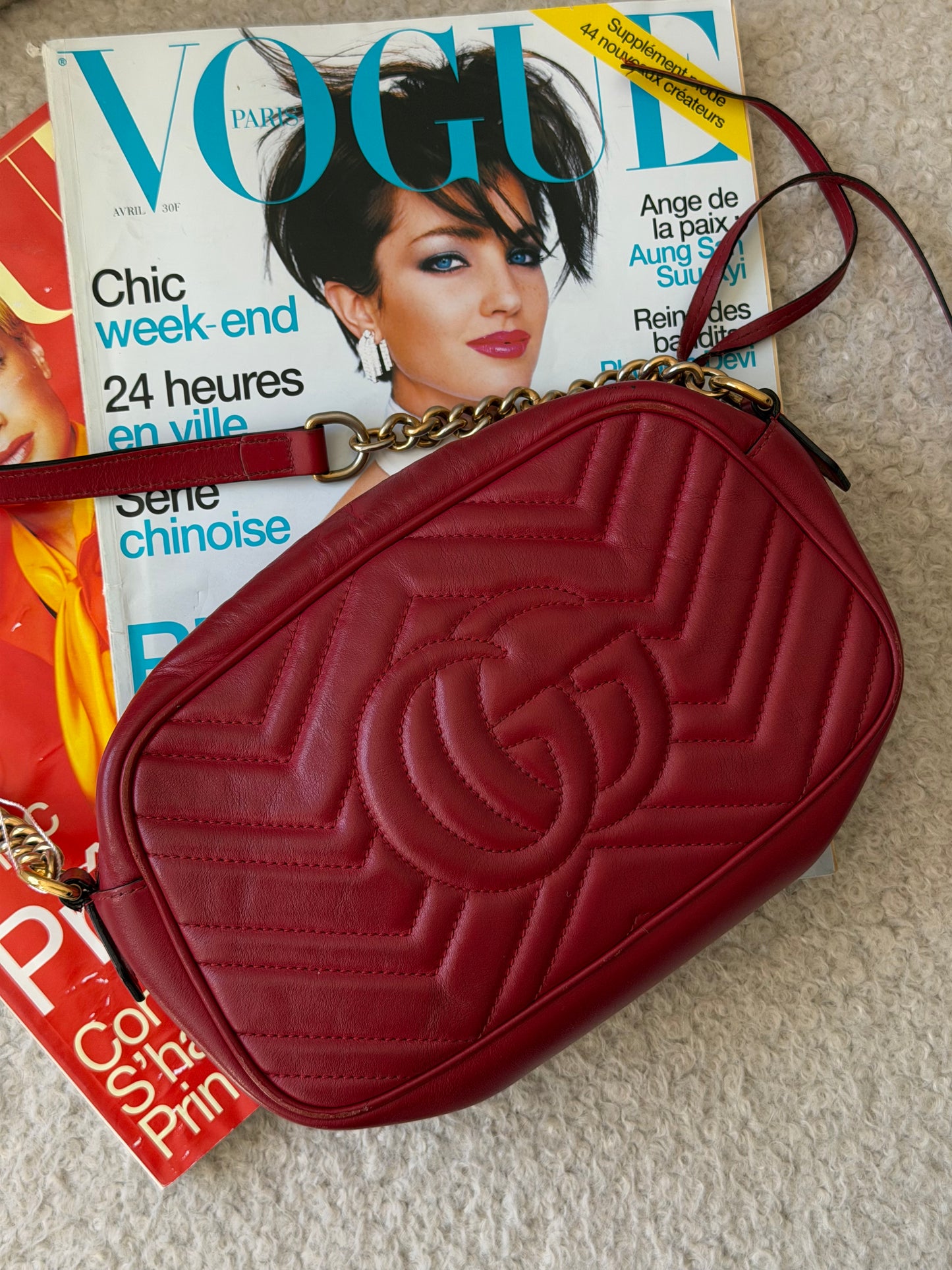 Pre-Owned Red Leather Marmont Camera Bag Crossbody