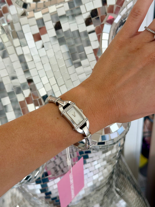 Pre-Owned White Silver-Tone Bamboo Watch