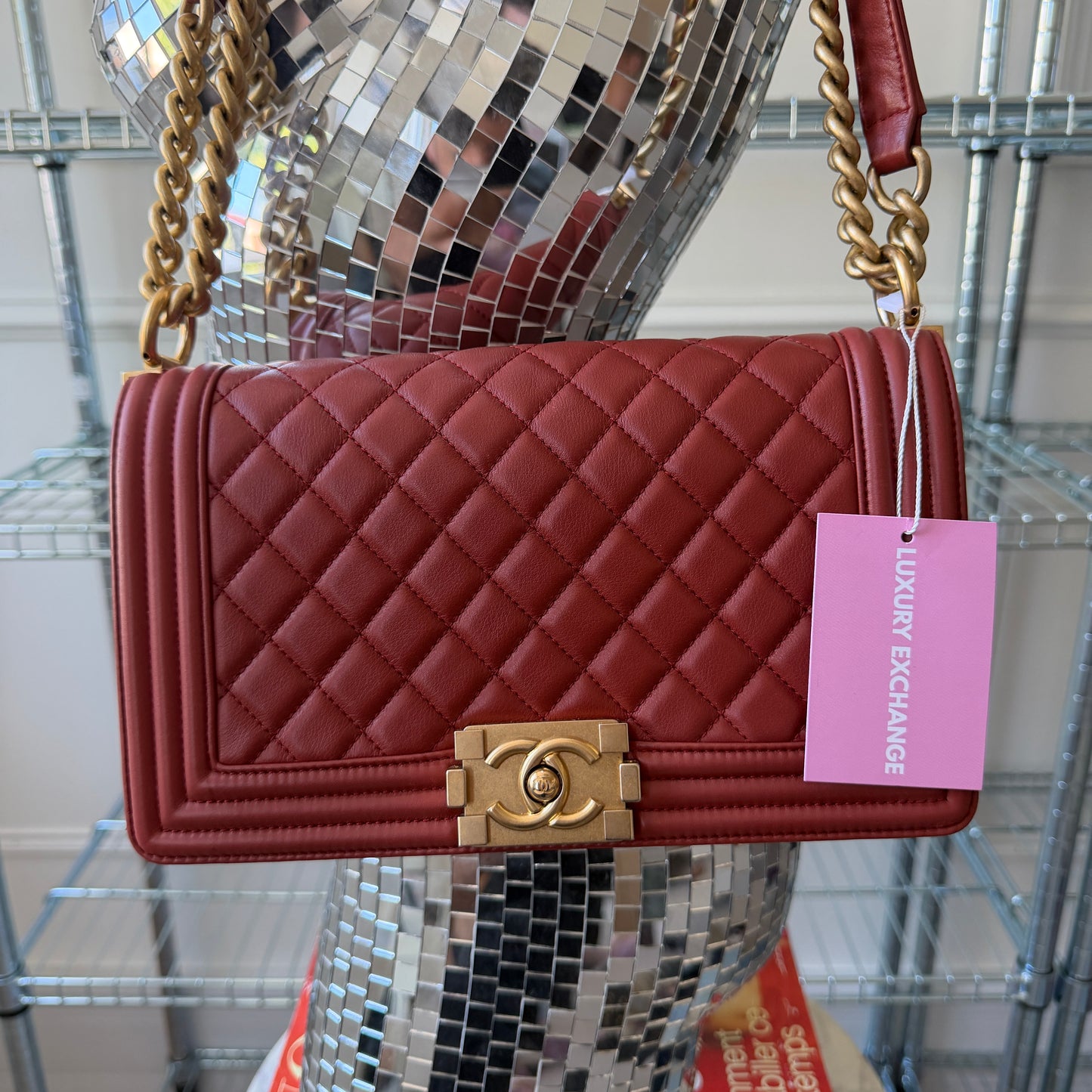 Pre-Owned Burnt Orange 'Boy' Lambskin Single Flap Crossbody Bag