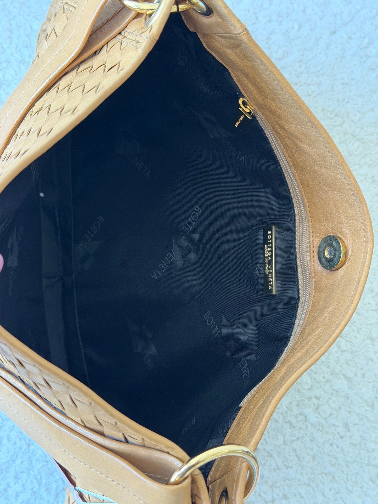 Tan Intrecciato Leather Shoulder Bag