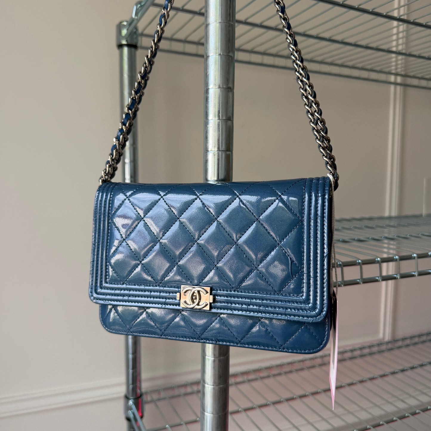 Pre-Owned Blue Boy Patent Leather Wallet on Chain