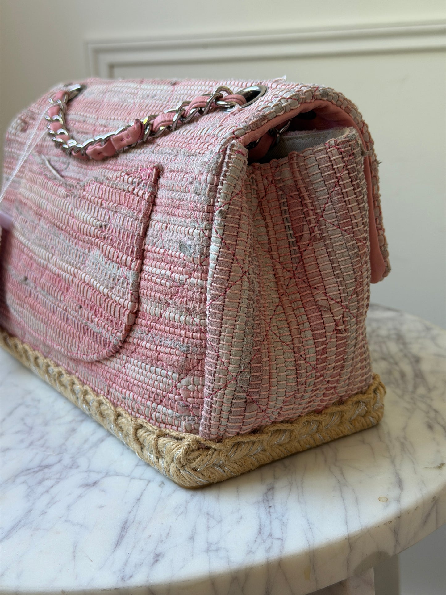 Pink Tweed Single Flap Shoulder Bag