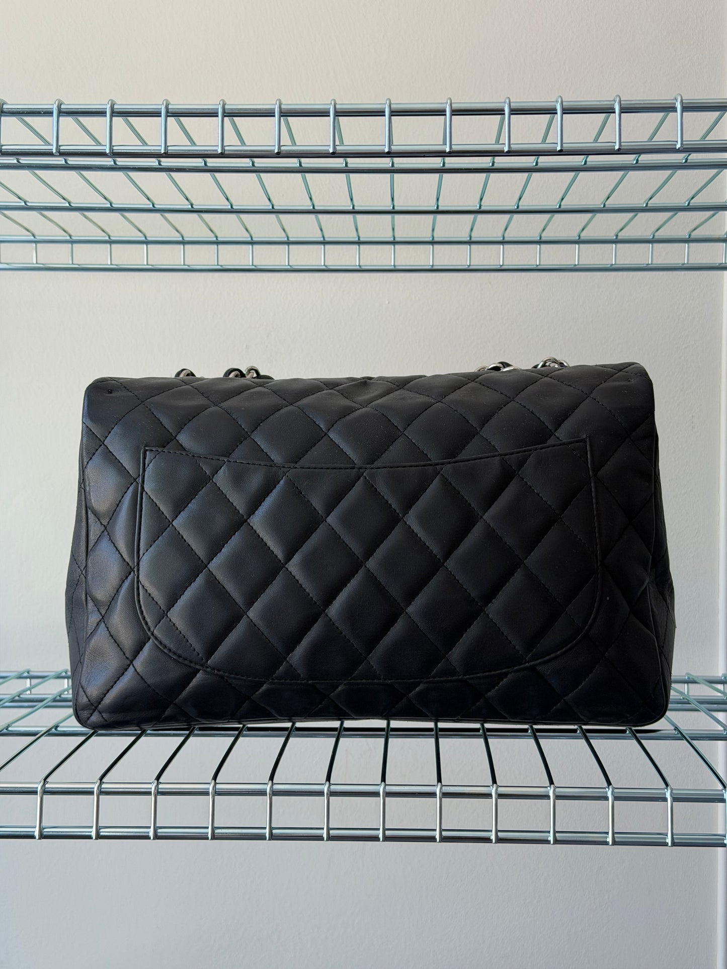 Black Lambskin Leather Jumbo Single Flap