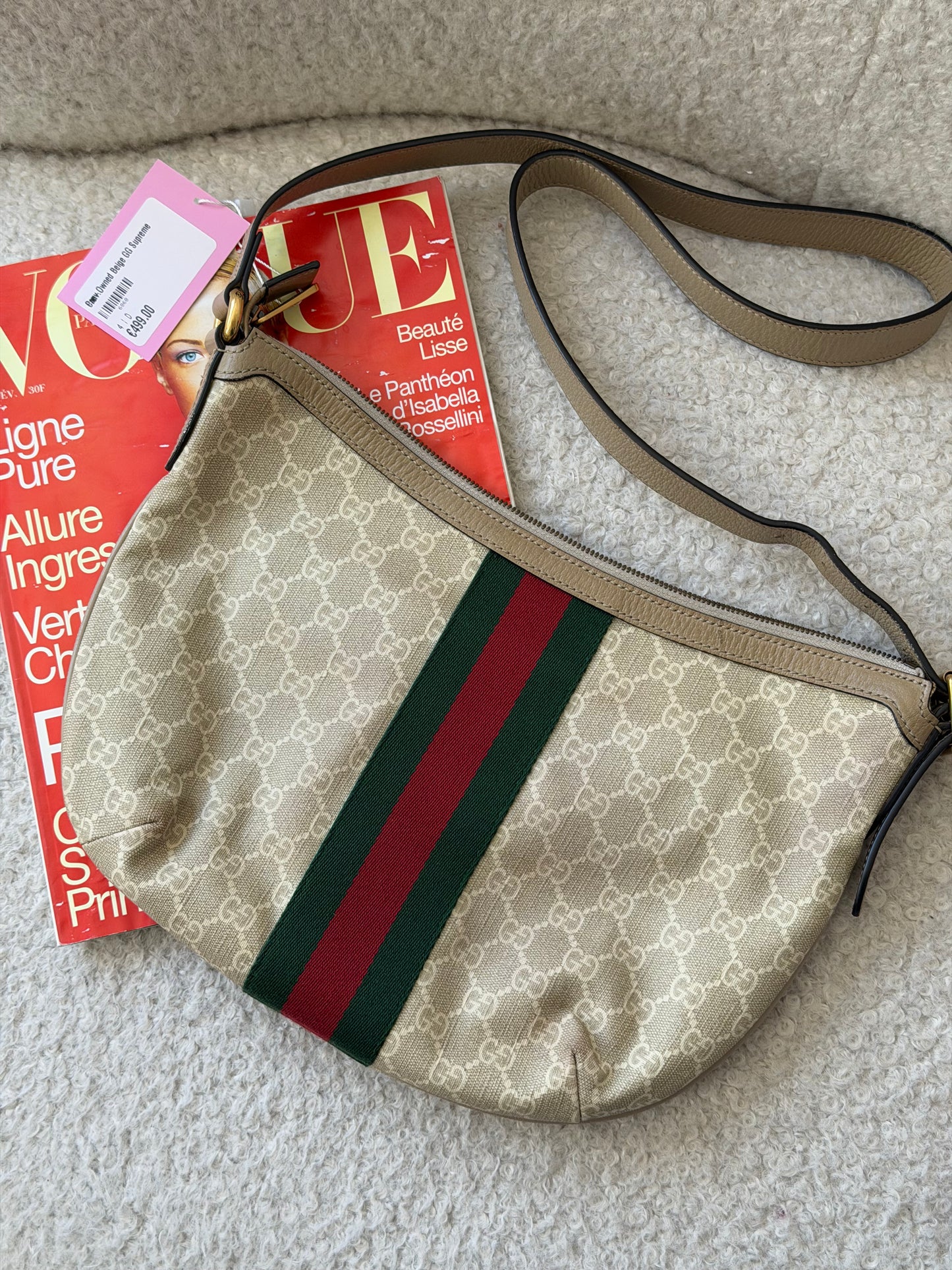 Pre-Owned Beige GG Supreme Canvas Tricolour Crossbody Bag