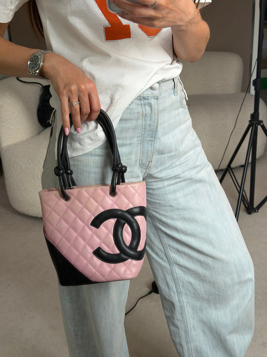 Pre-Owned Pink/Black Lambskin Leather Handbag