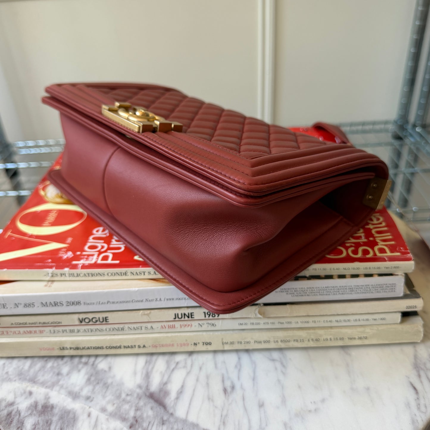 Pre-Owned Burnt Orange 'Boy' Lambskin Single Flap Crossbody Bag