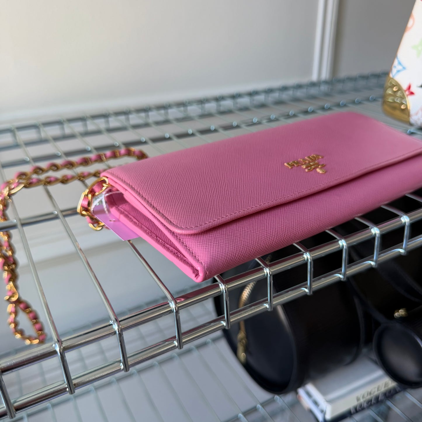 Pre-Owned Pink Saffiano Leather Wallet on Chain