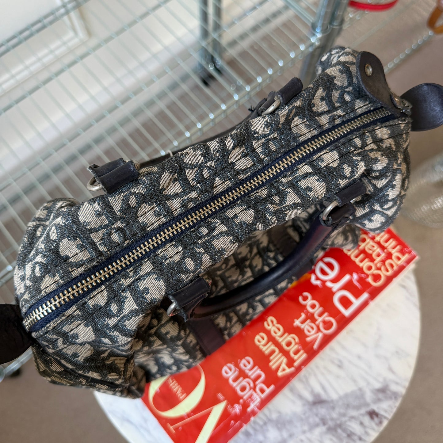 Pre-Owned Navy Oblique Canvas Boston Bag