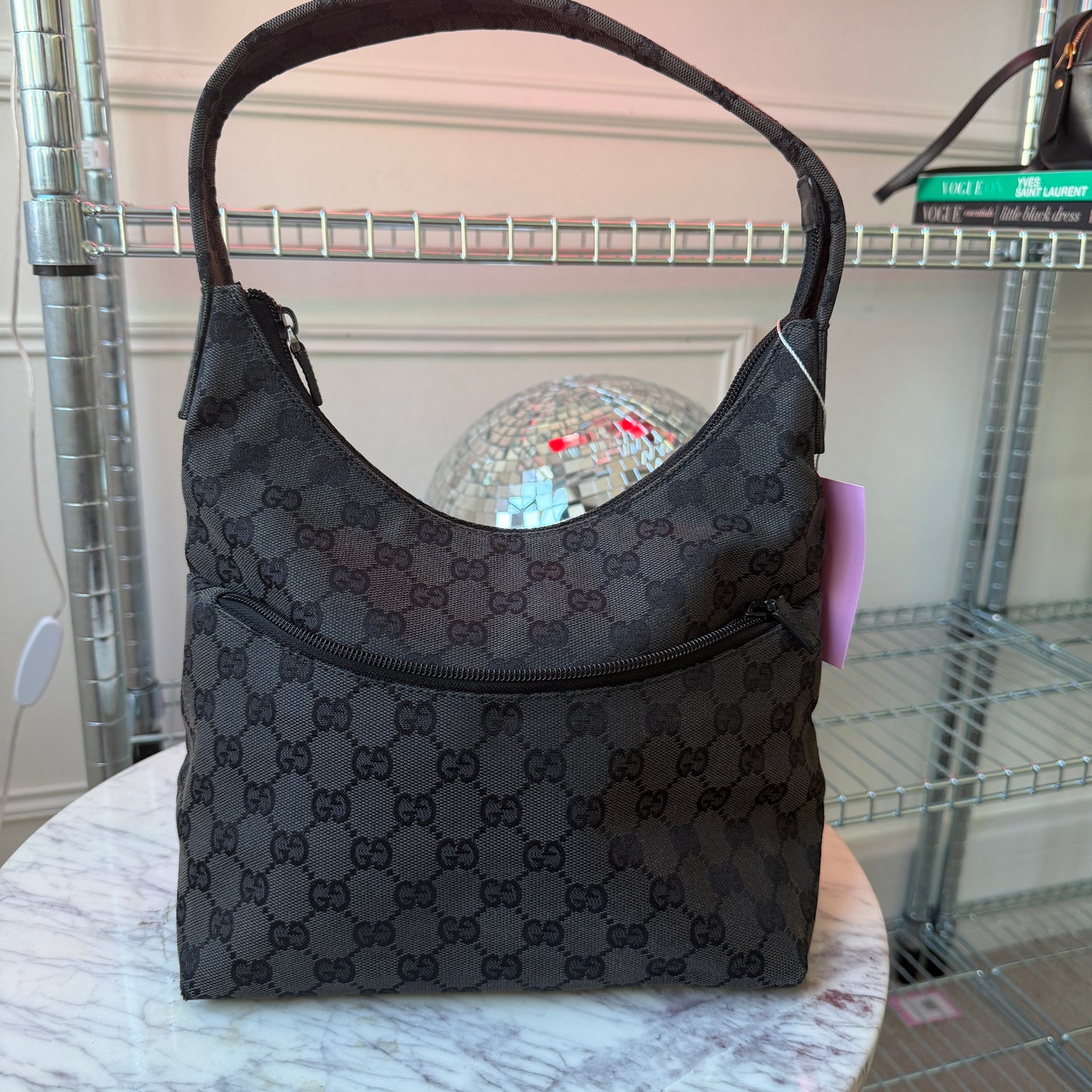 Pre-Owned Black GG Canvas Hobo Shoulder Bag