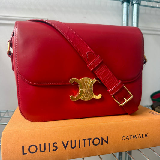 Pre-Owned Red Box Leather Triomphe Crossbody Bag