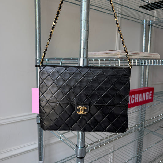 Pre-Owned Black Matelassé Lambskin Leather Shoulder Bag