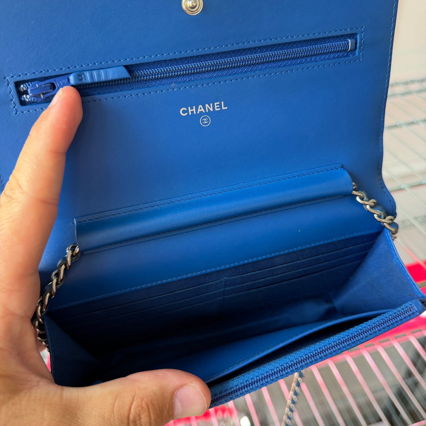 Pre-Owned Blue Boy Patent Leather Wallet on Chain