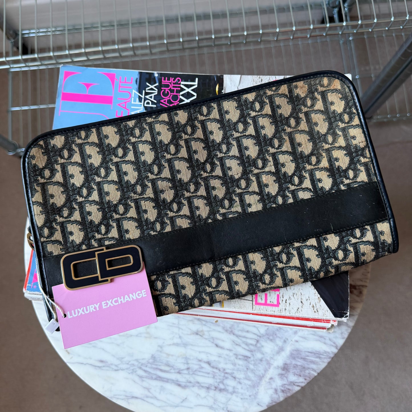 Pre-Owned Navy Trotter Canvas Clutch Bag