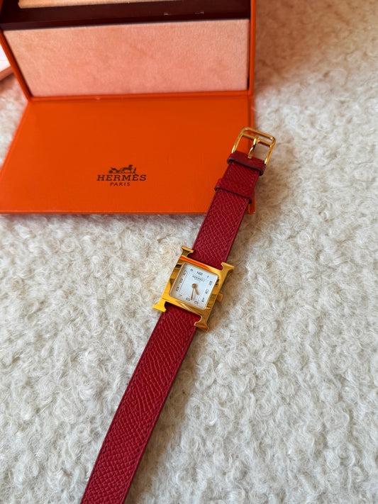 2012 Gold Heure H Red Leather Double Strap