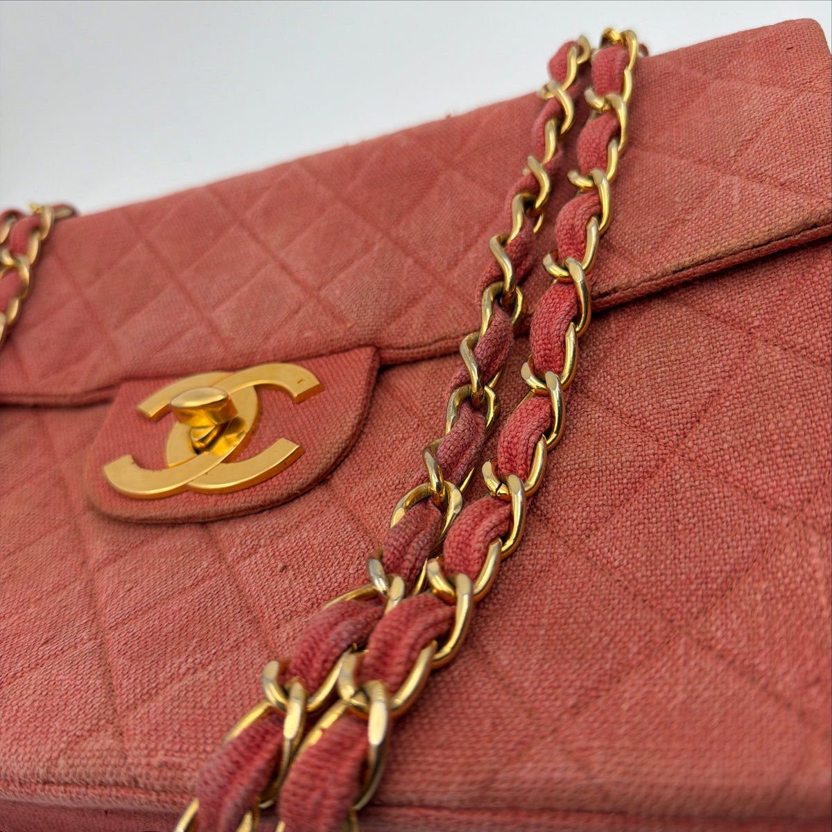 Pre-Owned Pink Matelassé Denim Maxi Single Flap